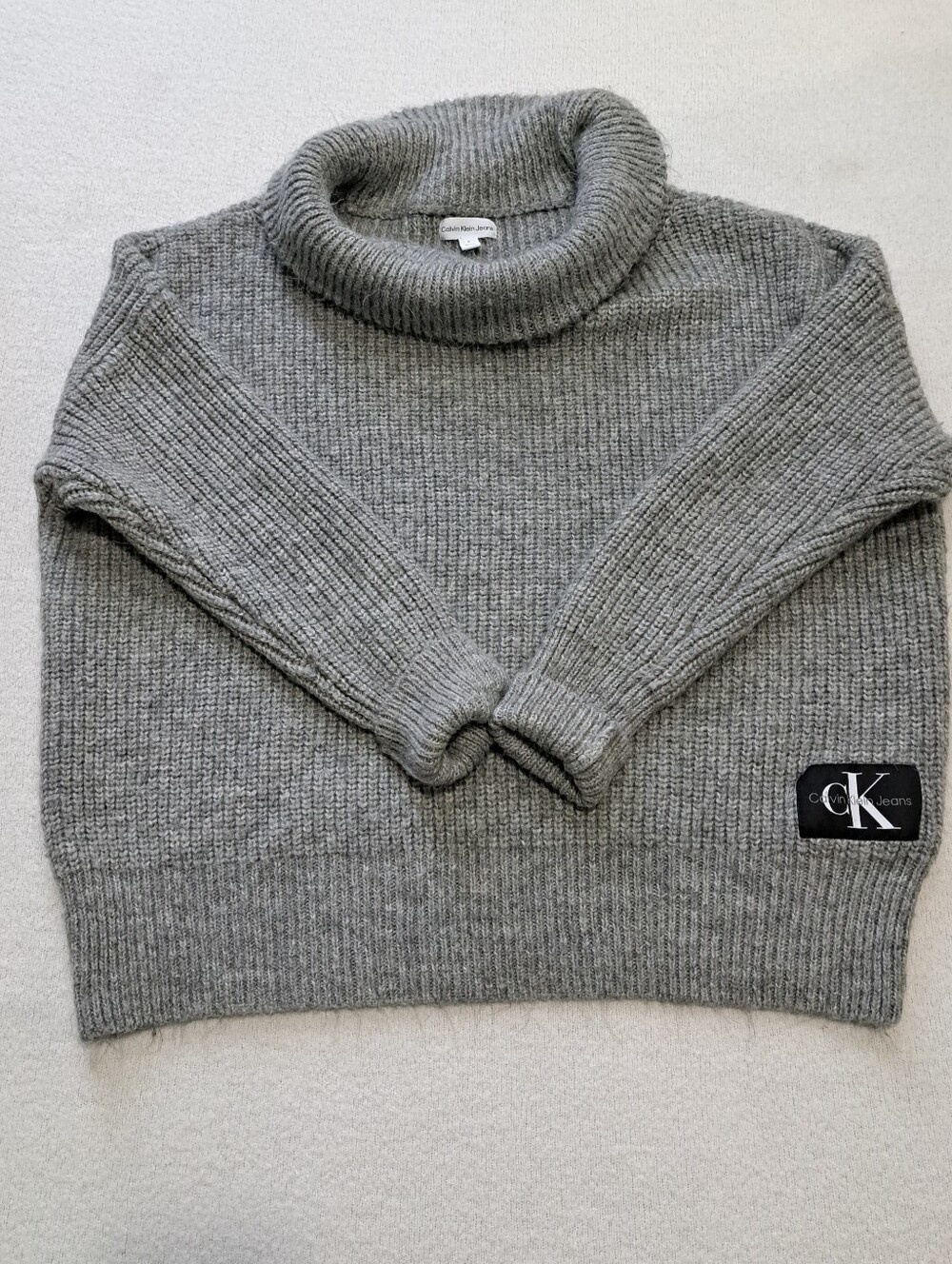 Calvin Klein Jeans Chunky Knit Sweater Womens Size Medium Grey Oversized Cozy